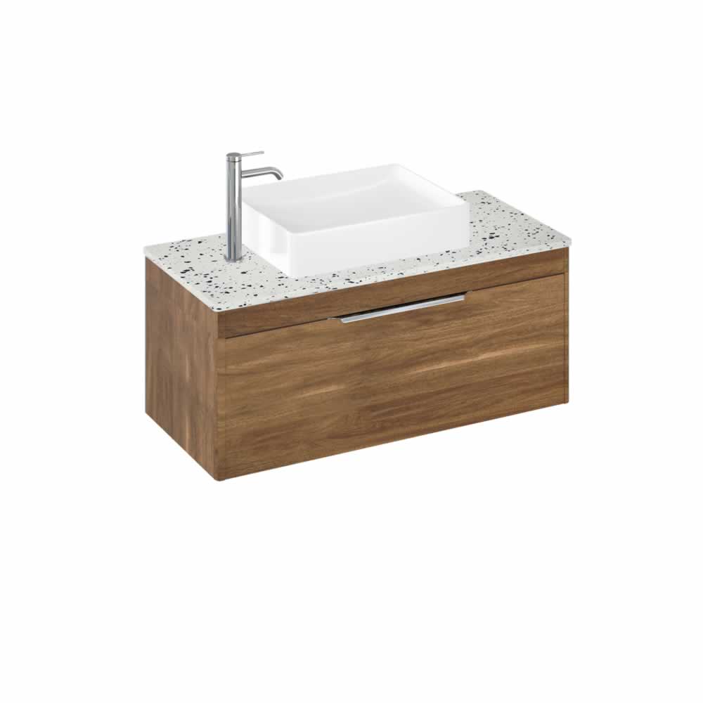 Shoreditch 100cm single drawer Caramel with Ice Blue Worktop and Quad Countertop Basin